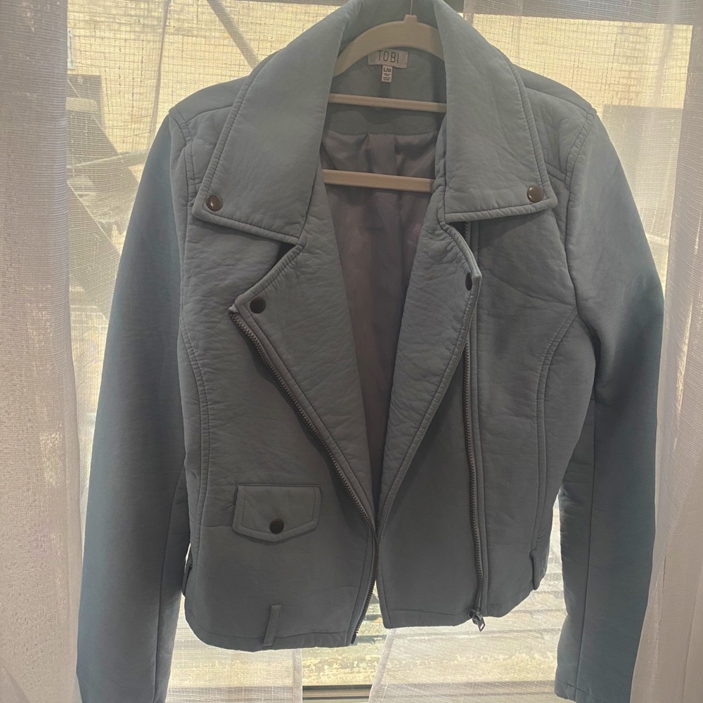 Faux blue leather jacket